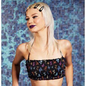 Hot Topic Midnight Hour Rainbow Butterfly Ruched Halter Swim Top M